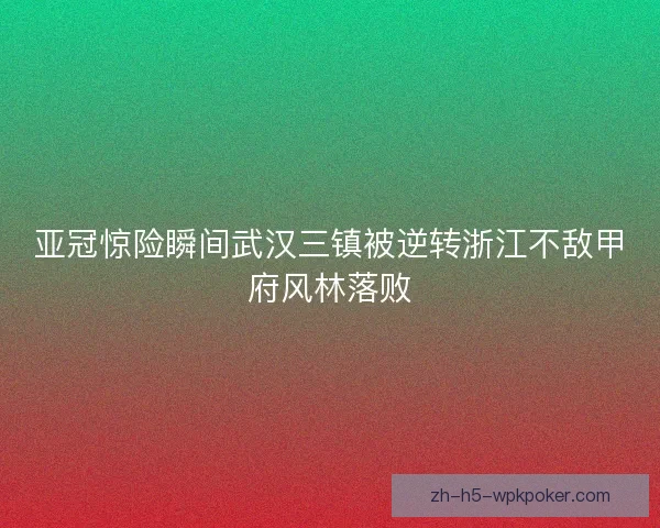 亚冠惊险瞬间武汉三镇被逆转浙江不敌甲府风林落败